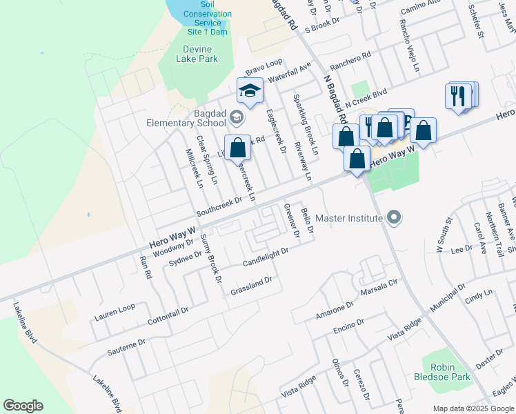 map of restaurants, bars, coffee shops, grocery stores, and more near 12245 Old Farm to Market Road 2243 in Leander