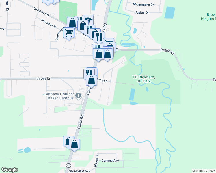 map of restaurants, bars, coffee shops, grocery stores, and more near 14025 Blairstown Drive in Baker