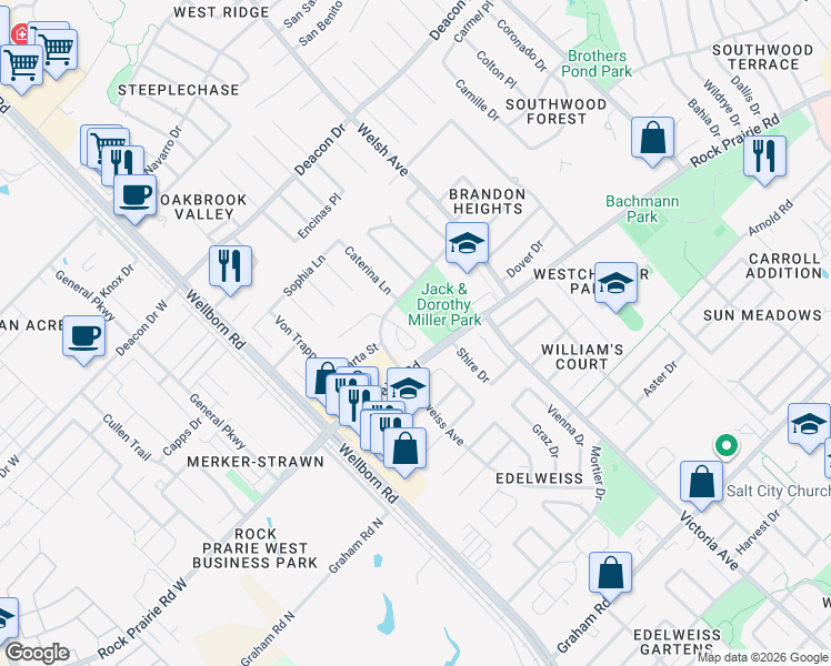map of restaurants, bars, coffee shops, grocery stores, and more near 313 Cecelia Loop in College Station