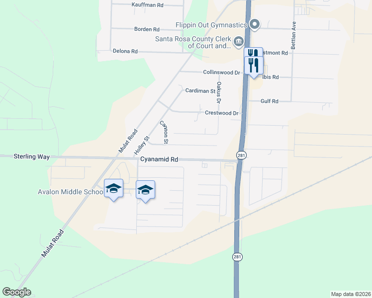 map of restaurants, bars, coffee shops, grocery stores, and more near 5577 Woodcrest Drive in Milton