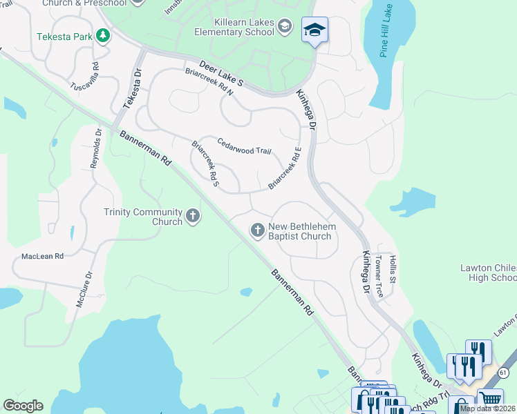 map of restaurants, bars, coffee shops, grocery stores, and more near 7509 Beaver Ford Road in Tallahassee