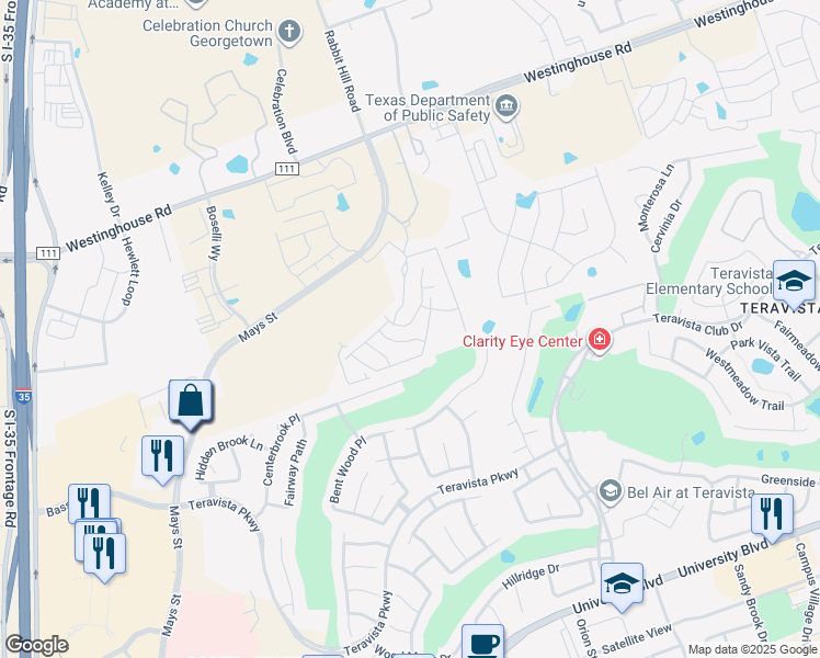 map of restaurants, bars, coffee shops, grocery stores, and more near 5401 North Mays Street in Georgetown