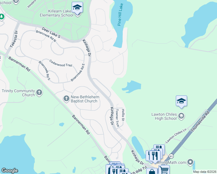 map of restaurants, bars, coffee shops, grocery stores, and more near 3436 Briar Branch Trail in Tallahassee