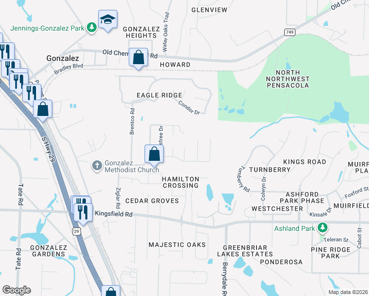 map of restaurants, bars, coffee shops, grocery stores, and more near 1830 Knight Circle in Gonzalez