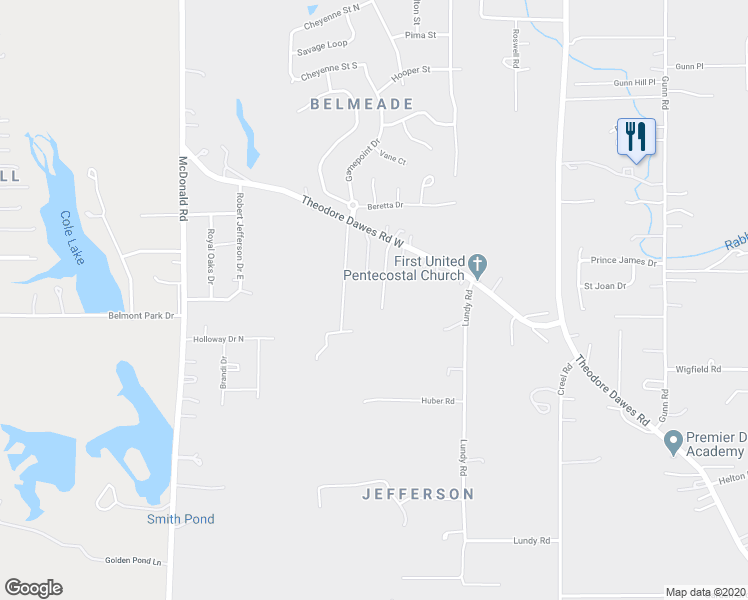 map of restaurants, bars, coffee shops, grocery stores, and more near 5574 Versye Avenue in Theodore