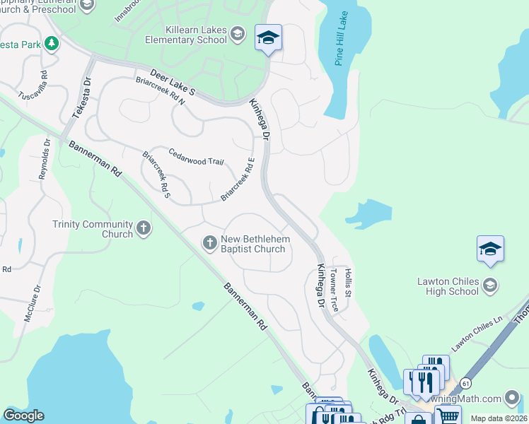 map of restaurants, bars, coffee shops, grocery stores, and more near 3443 Rosemont Ridge Road in Tallahassee