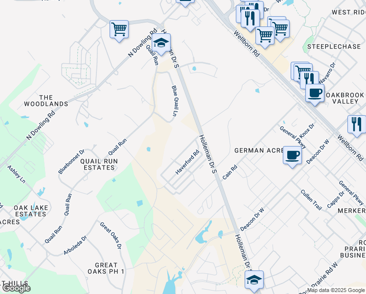 map of restaurants, bars, coffee shops, grocery stores, and more near 3520 Davidson Drive in College Station