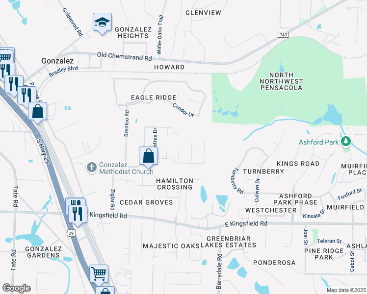 map of restaurants, bars, coffee shops, grocery stores, and more near 1810 Knight Circle in Cantonment