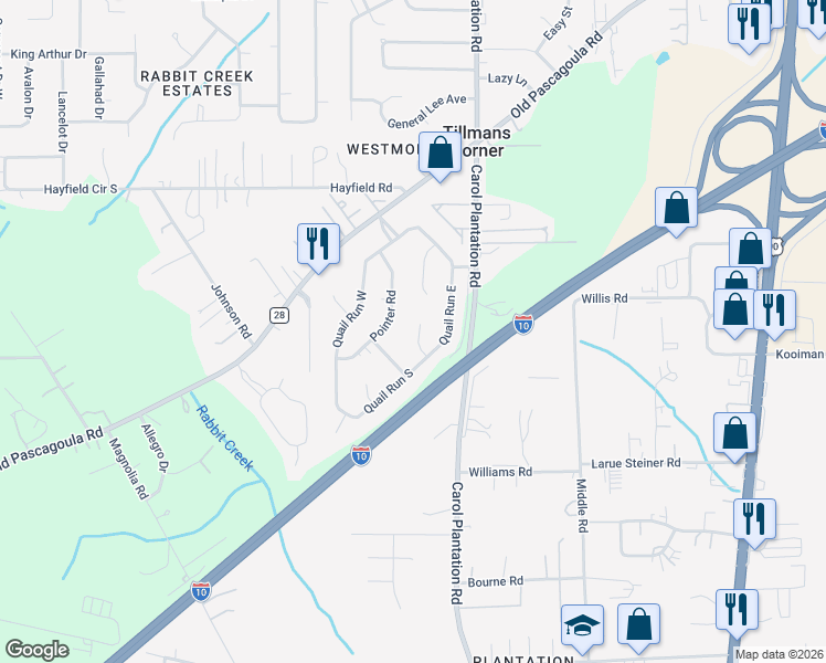 map of restaurants, bars, coffee shops, grocery stores, and more near 5601 Setter Road in Theodore