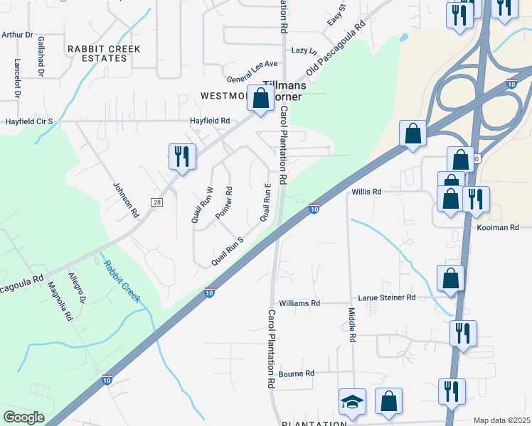 map of restaurants, bars, coffee shops, grocery stores, and more near Quail Run East in Theodore