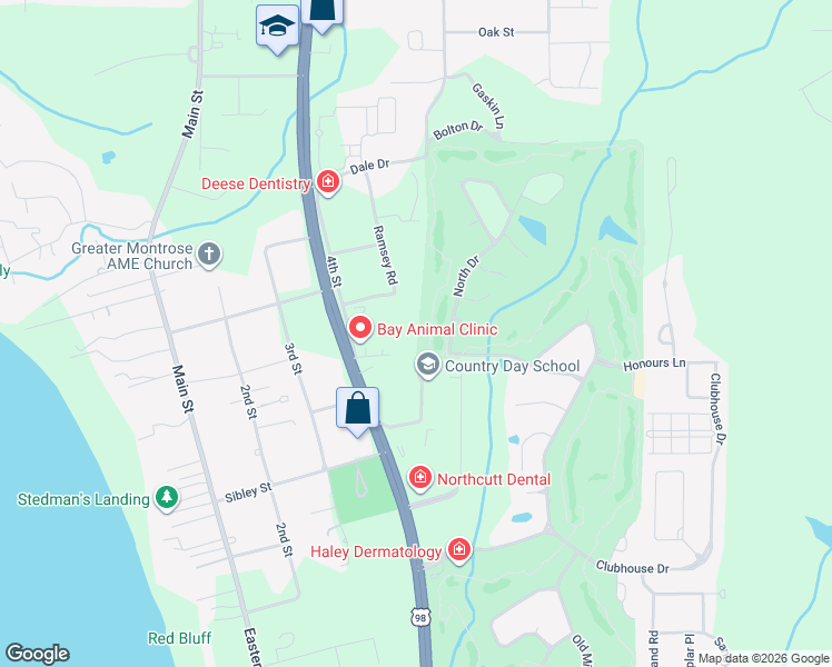 map of restaurants, bars, coffee shops, grocery stores, and more near 24168 Ramsey Road in Fairhope
