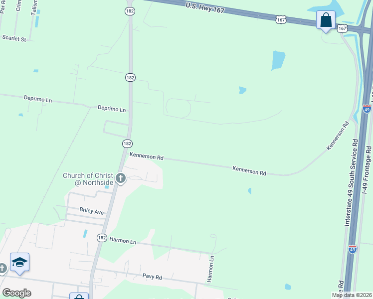 map of restaurants, bars, coffee shops, grocery stores, and more near 388 Kennerson Road in Opelousas