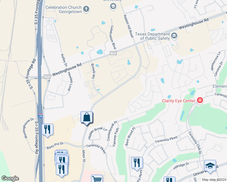 map of restaurants, bars, coffee shops, grocery stores, and more near 5410 North Mays Street in Georgetown