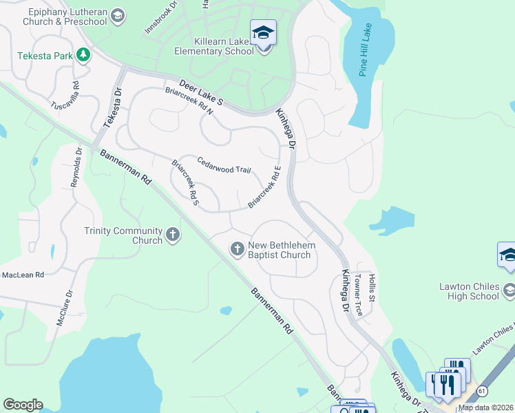 map of restaurants, bars, coffee shops, grocery stores, and more near 8029 Briarcreek Road East in Tallahassee