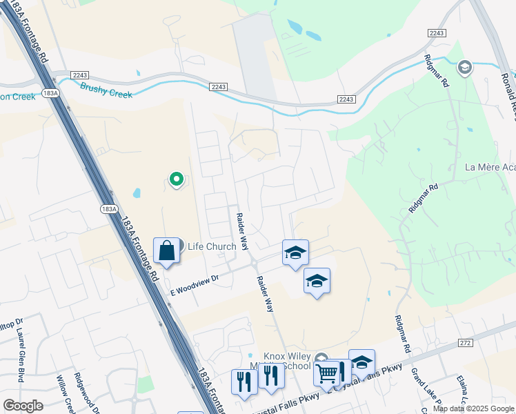 map of restaurants, bars, coffee shops, grocery stores, and more near 829 Mediterranean Drive in Leander