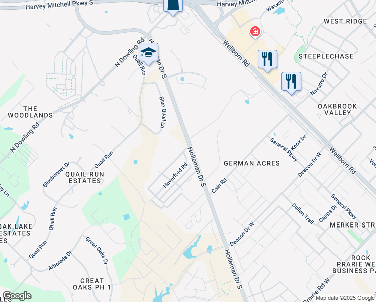 map of restaurants, bars, coffee shops, grocery stores, and more near Davidson Dr in College Station