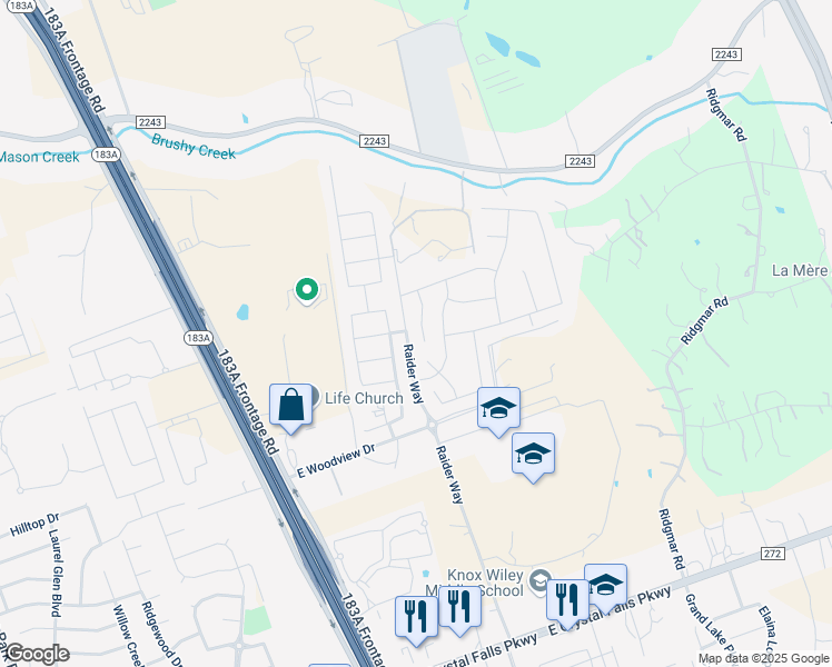 map of restaurants, bars, coffee shops, grocery stores, and more near 820 Myrna Bend in Leander