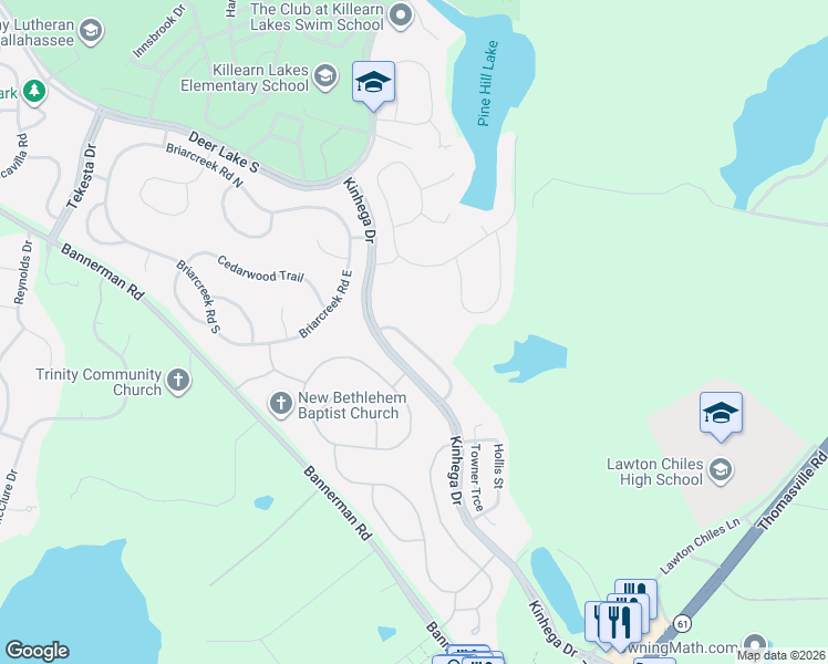 map of restaurants, bars, coffee shops, grocery stores, and more near 3408 Briar Branch Trail in Tallahassee