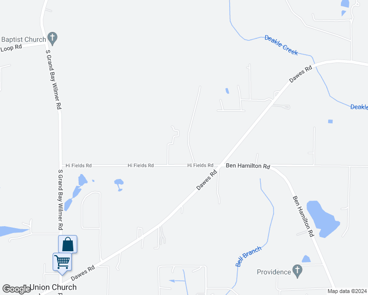 map of restaurants, bars, coffee shops, grocery stores, and more near 12250 Hi Fields Road in Grand Bay