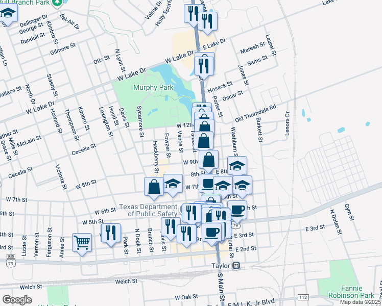 map of restaurants, bars, coffee shops, grocery stores, and more near 919 Talbot Street in Taylor