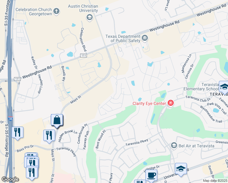 map of restaurants, bars, coffee shops, grocery stores, and more near 750 Westinghouse Road in Georgetown