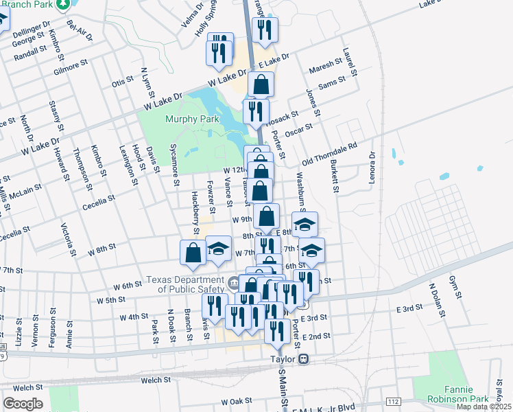 map of restaurants, bars, coffee shops, grocery stores, and more near 919 Talbot Street in Taylor