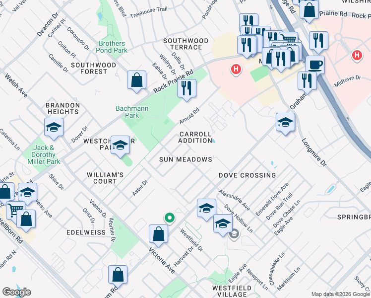 map of restaurants, bars, coffee shops, grocery stores, and more near 1013 Orchid Street in College Station