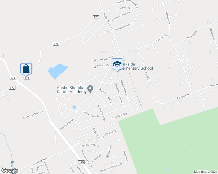 map of restaurants, bars, coffee shops, grocery stores, and more near 105 Garner Park Cove in Georgetown