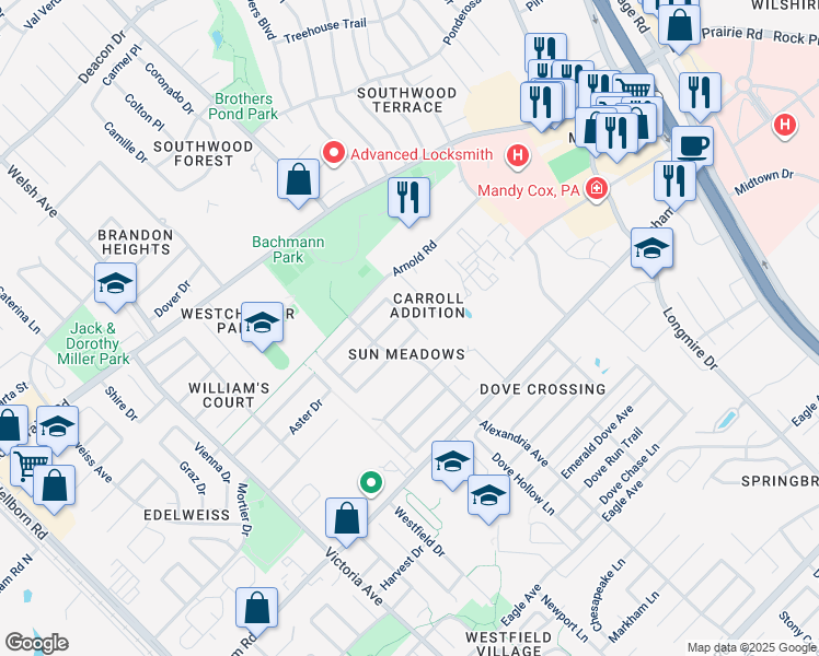 map of restaurants, bars, coffee shops, grocery stores, and more near 1013 Orchid Street in College Station