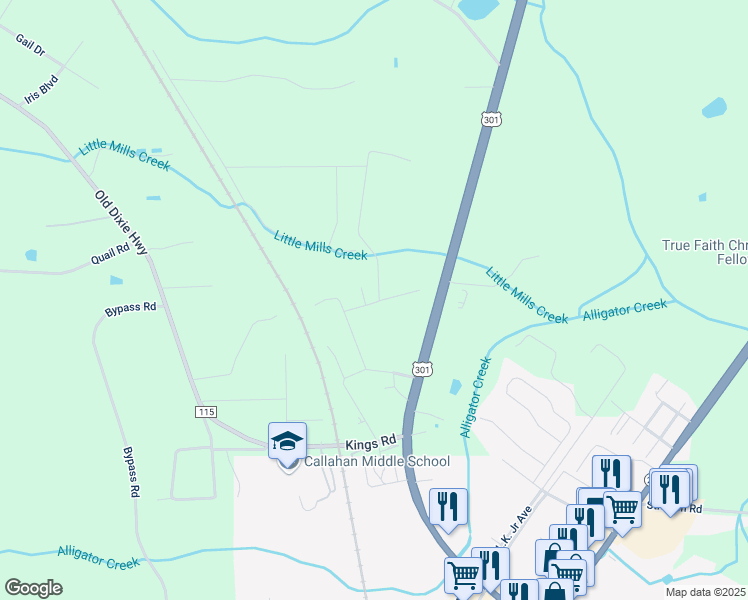 map of restaurants, bars, coffee shops, grocery stores, and more near 45075 Roberts Road in Callahan