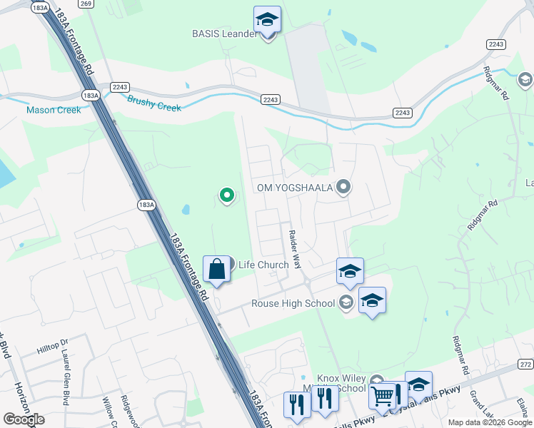 map of restaurants, bars, coffee shops, grocery stores, and more near 1516 Ida Nell Pearson Street in Leander