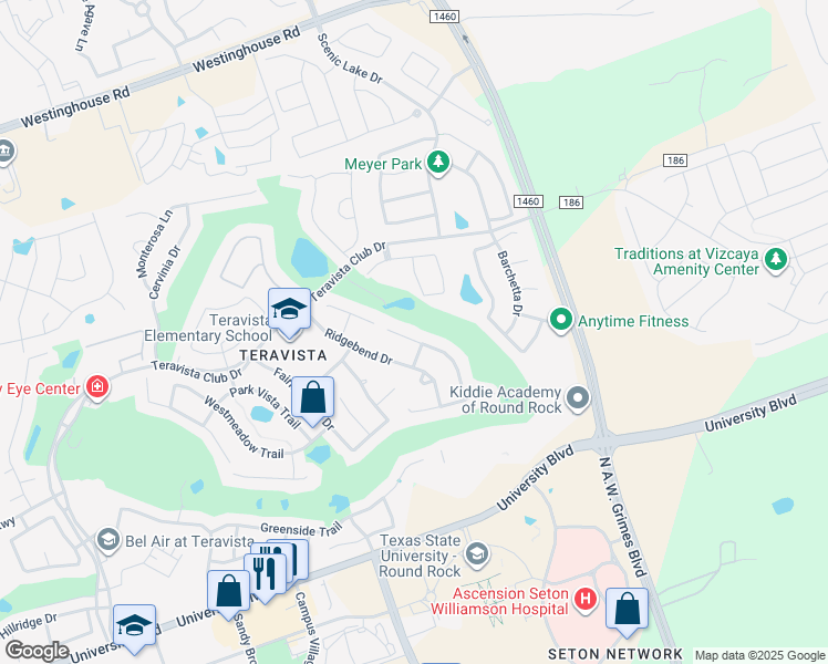 map of restaurants, bars, coffee shops, grocery stores, and more near 4221 Pebblestone Trail in Round Rock