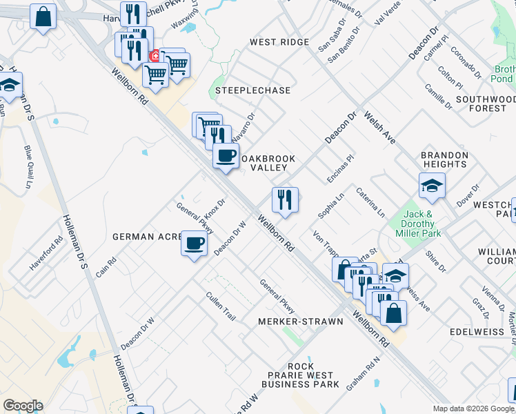 map of restaurants, bars, coffee shops, grocery stores, and more near 101 Deacon Drive in College Station