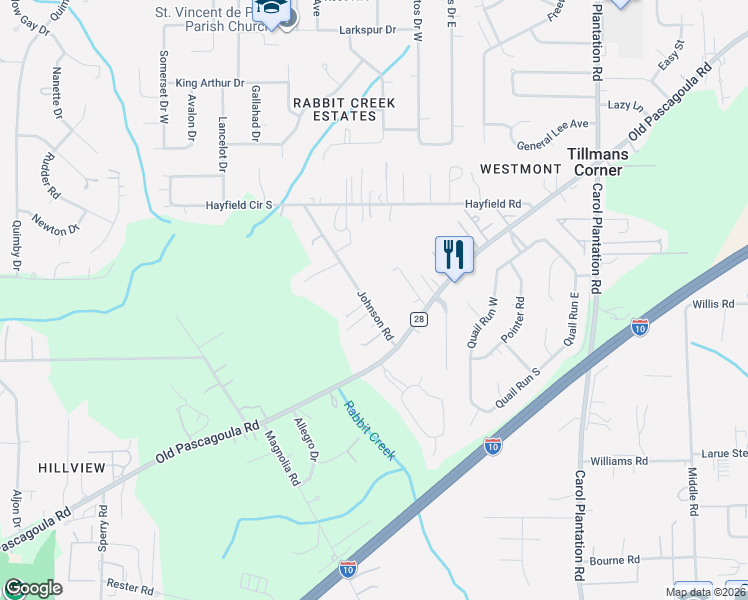 map of restaurants, bars, coffee shops, grocery stores, and more near 5515 Johnson Road in Theodore