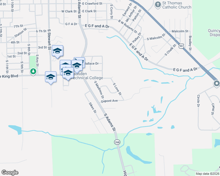 map of restaurants, bars, coffee shops, grocery stores, and more near 738 South Duval Street in Quincy