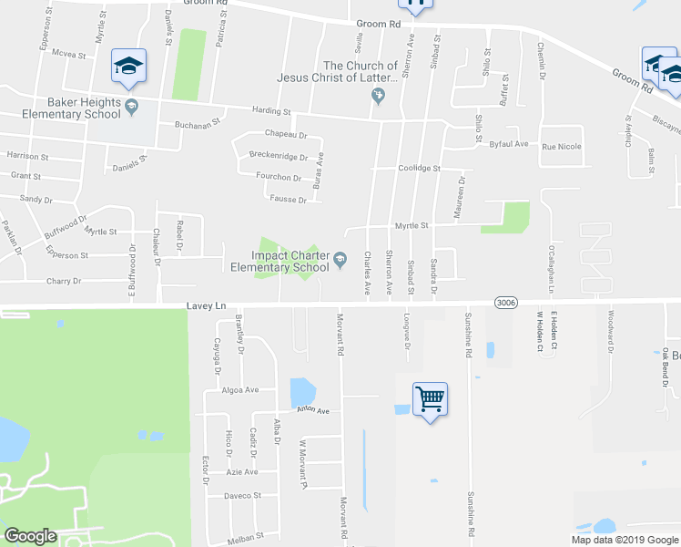 map of restaurants, bars, coffee shops, grocery stores, and more near 4815 Lavey Lane in Baker