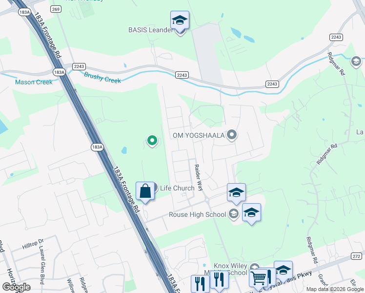 map of restaurants, bars, coffee shops, grocery stores, and more near 1516 Ida Nell Pearson Street in Leander