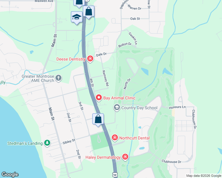 map of restaurants, bars, coffee shops, grocery stores, and more near 24168 Ramsey Road in Fairhope