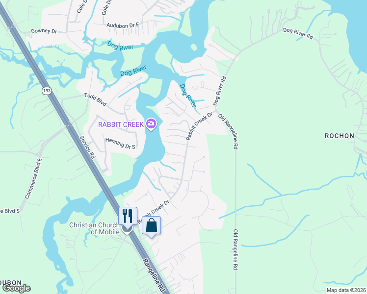 map of restaurants, bars, coffee shops, grocery stores, and more near 5484 Rabbit Creek Drive in Theodore