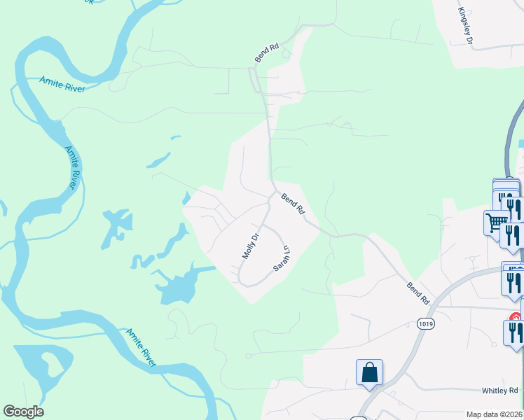 map of restaurants, bars, coffee shops, grocery stores, and more near 6913 Jim Rushing Road in Denham Springs