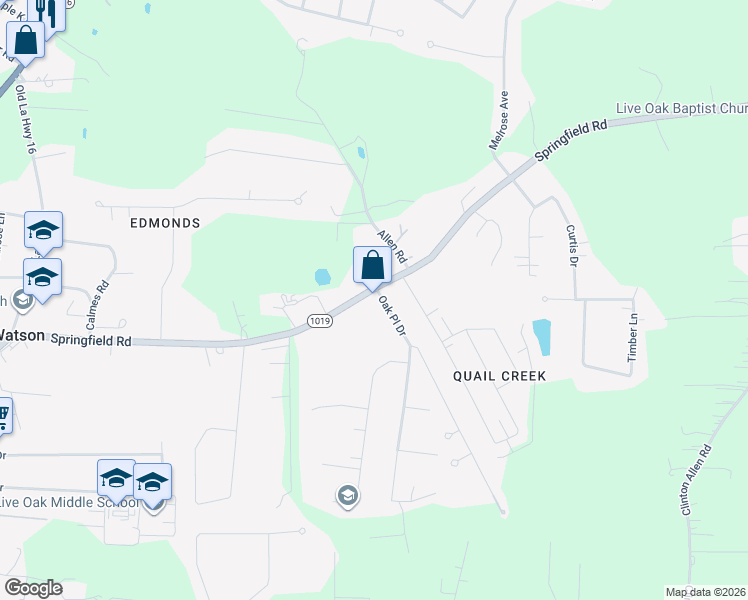 map of restaurants, bars, coffee shops, grocery stores, and more near 9056 Springfield Road in Denham Springs