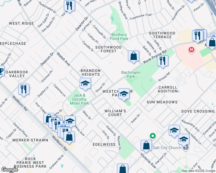 map of restaurants, bars, coffee shops, grocery stores, and more near 3314 Westchester Avenue in College Station