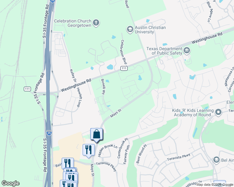 map of restaurants, bars, coffee shops, grocery stores, and more near 500 Westinghouse Road in Georgetown