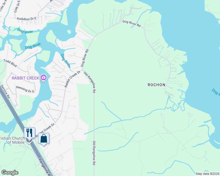map of restaurants, bars, coffee shops, grocery stores, and more near 5488 Old Rangeline Road in Theodore