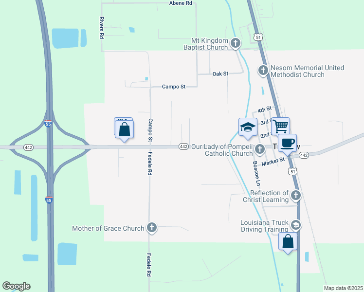 map of restaurants, bars, coffee shops, grocery stores, and more near 50007 Kevin Drive in Tickfaw