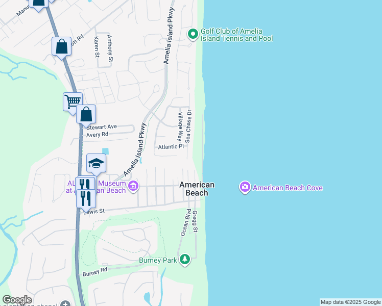 map of restaurants, bars, coffee shops, grocery stores, and more near 5276 Sea Chase Drive in Fernandina Beach