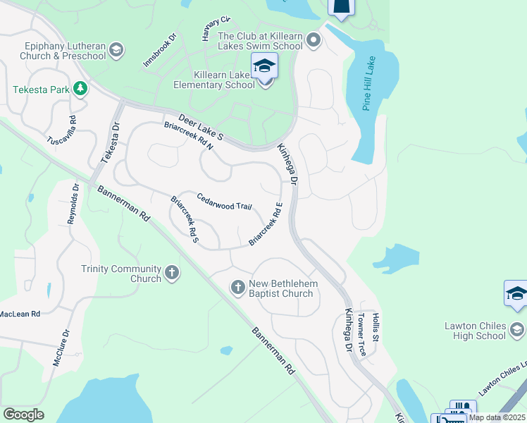 map of restaurants, bars, coffee shops, grocery stores, and more near 3492 Cedarwood Trail in Tallahassee