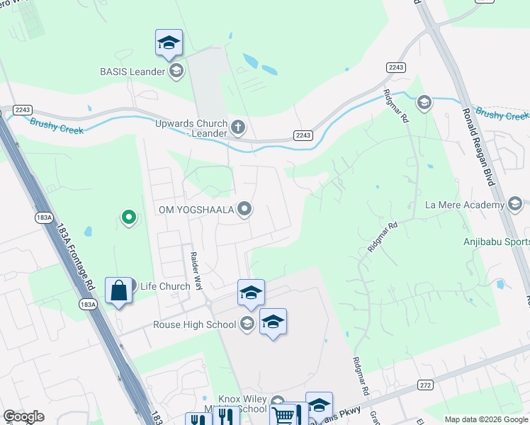 map of restaurants, bars, coffee shops, grocery stores, and more near 809 Nicosia Court in Leander