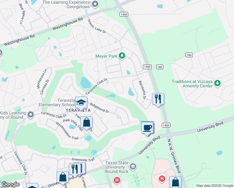 map of restaurants, bars, coffee shops, grocery stores, and more near 1962 Kempwood Loop in Round Rock
