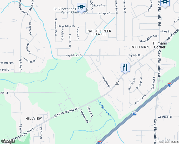 map of restaurants, bars, coffee shops, grocery stores, and more near 6582-6584 Rabbit Ct in Theodore